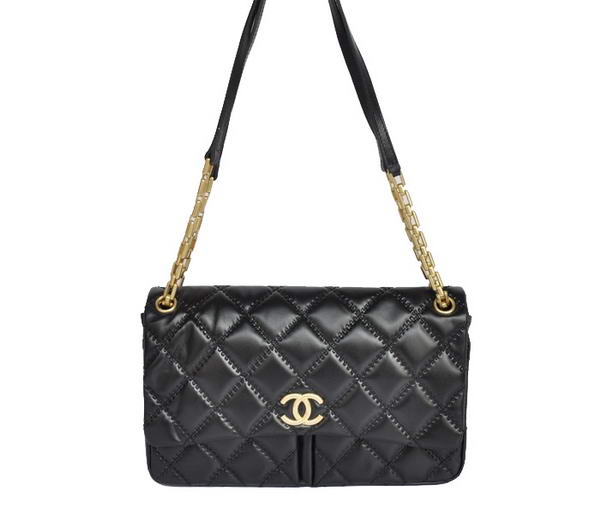 Best Newest 2012 Chanel A50362 Black Sheepskin Leather Flap Bag Replica